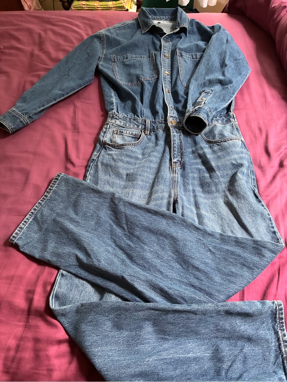 Blue denim long sleeved jumpsuit size L